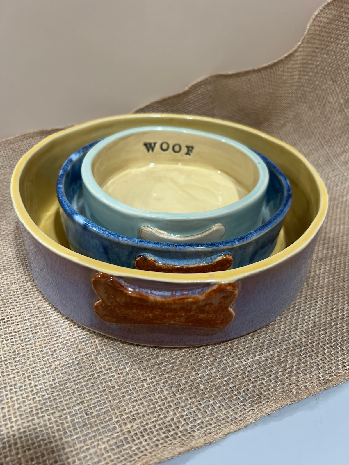 Dog Bowl Large - Purples w/ Marigold