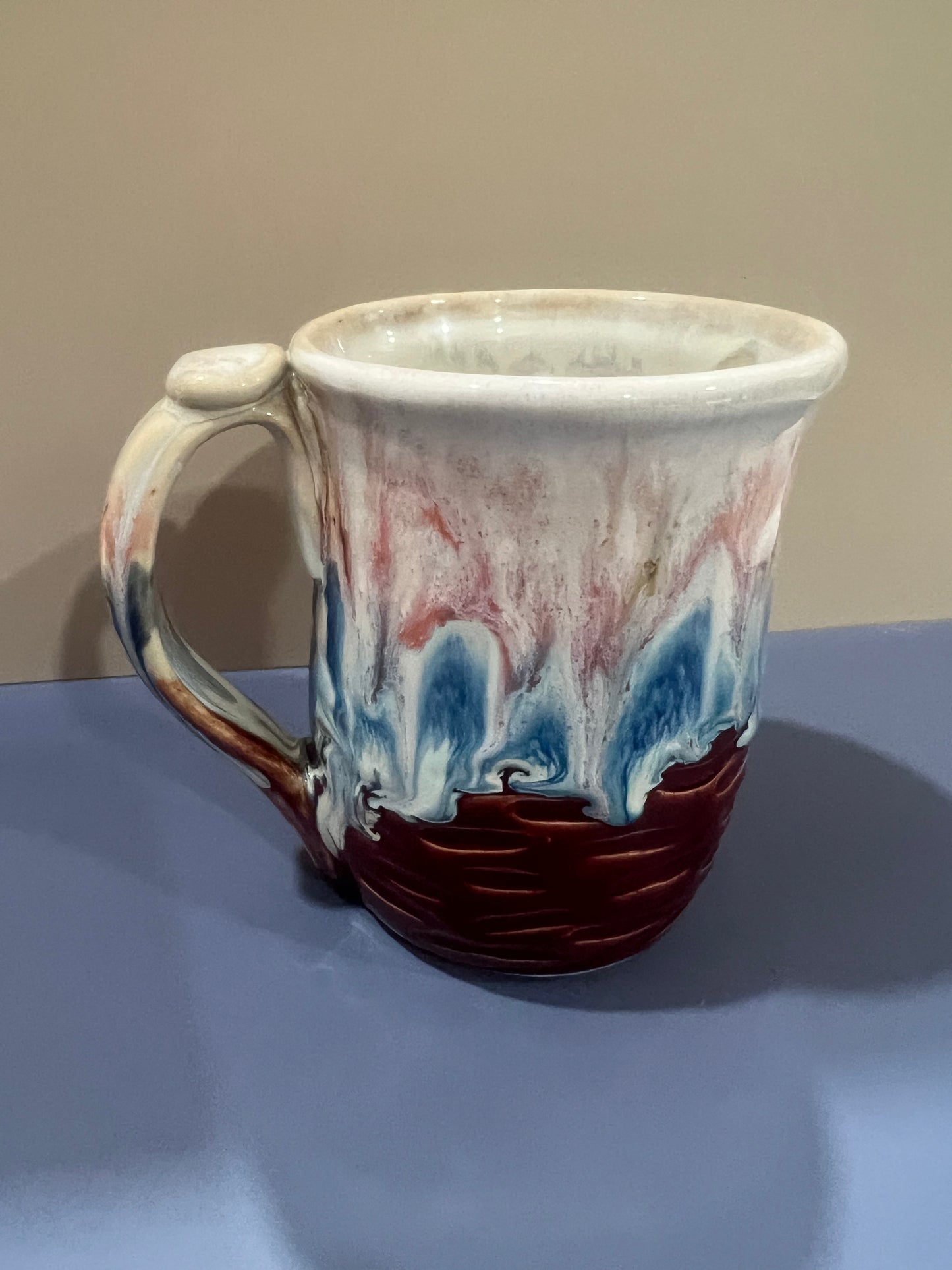 Mug - Firebrick, blues & Cream