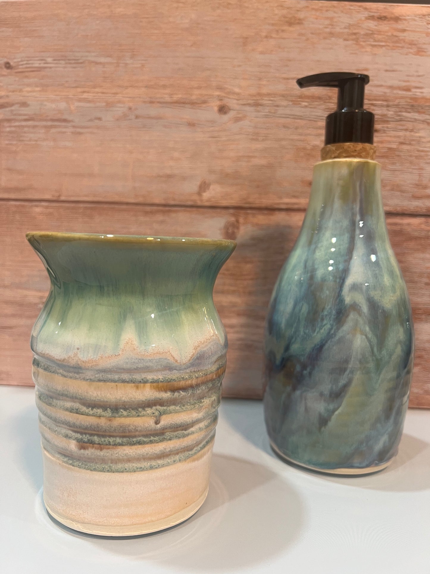 Utility Vase/cup - Turquoise, Blues & Cream