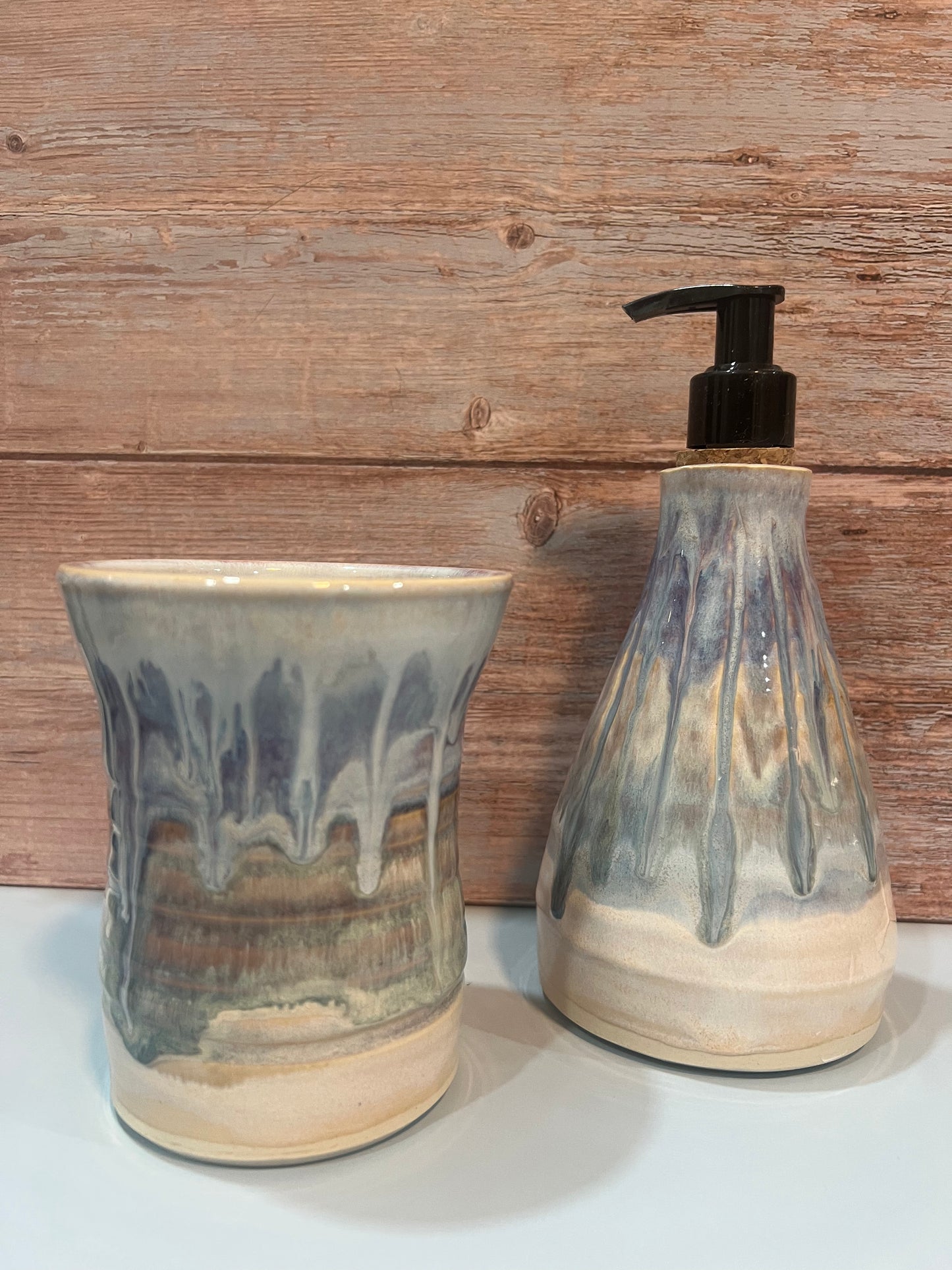 Soap dispenser-Lt blue & cream with hints of purple