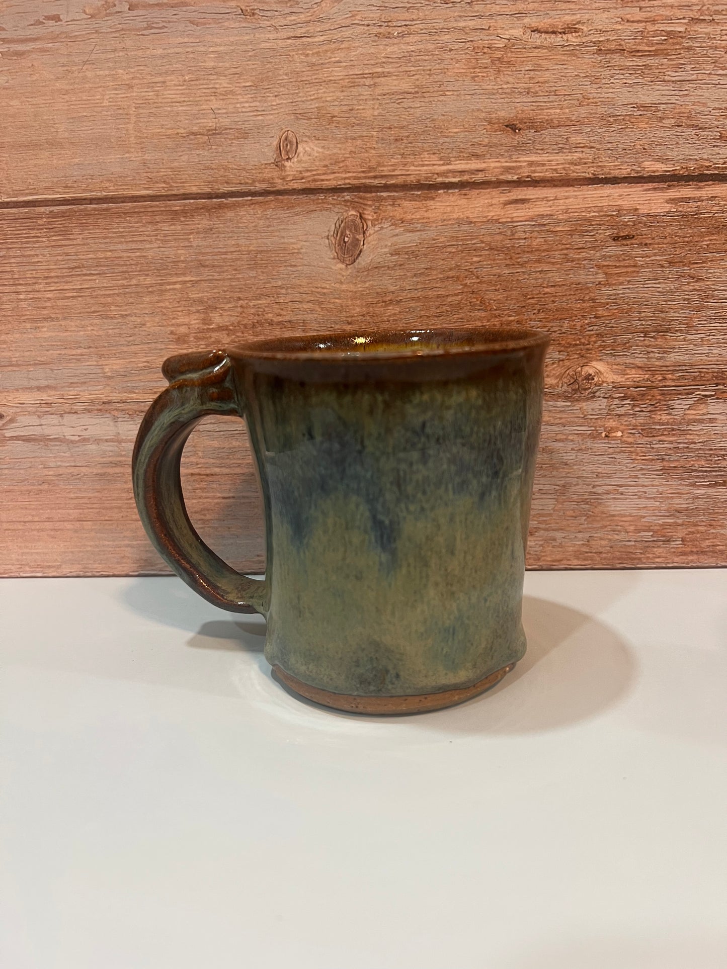 Mug - greens & iron on brown clay