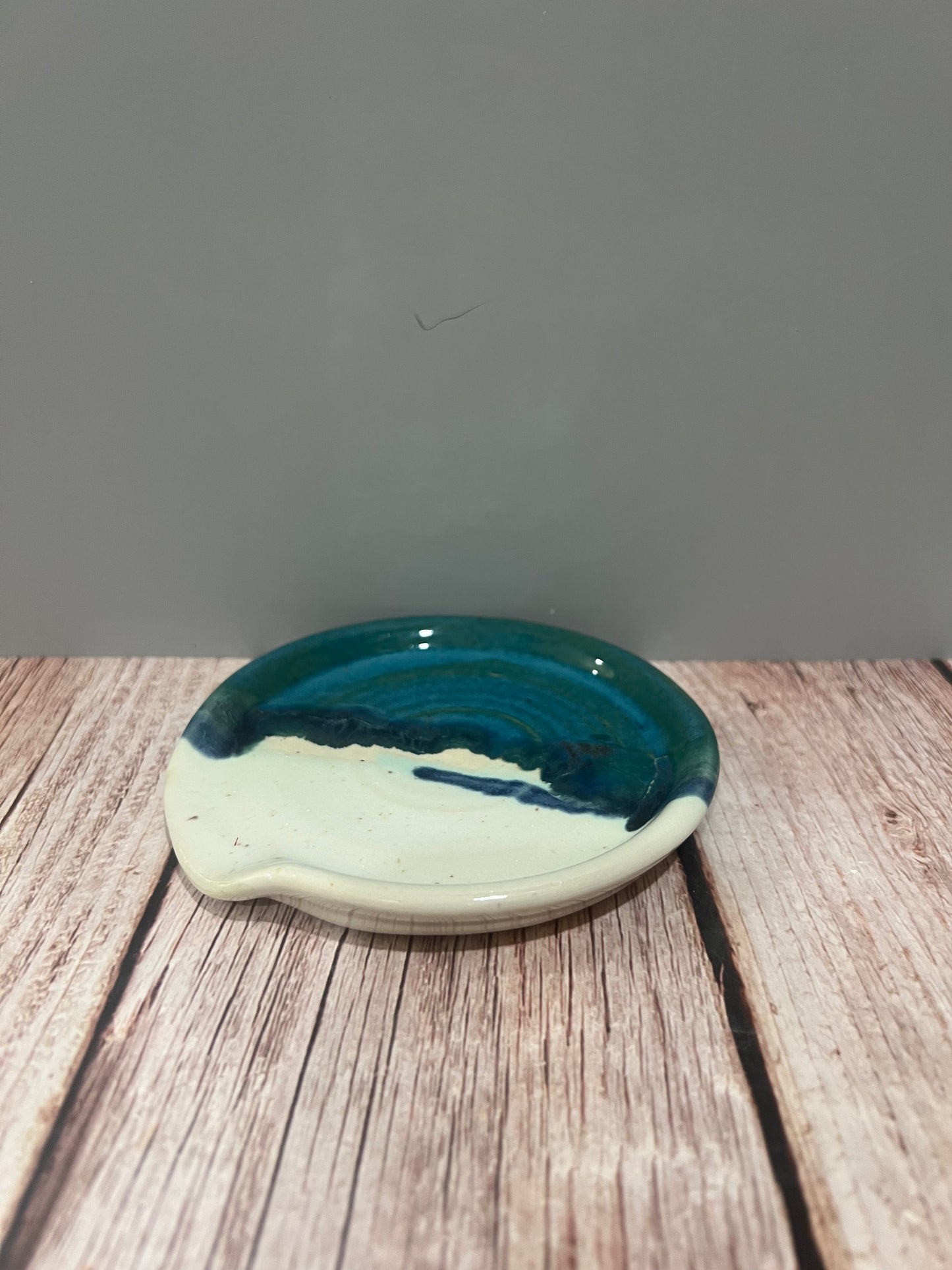 Spoon Rest Cream & Turquoise w/ Blue stripe