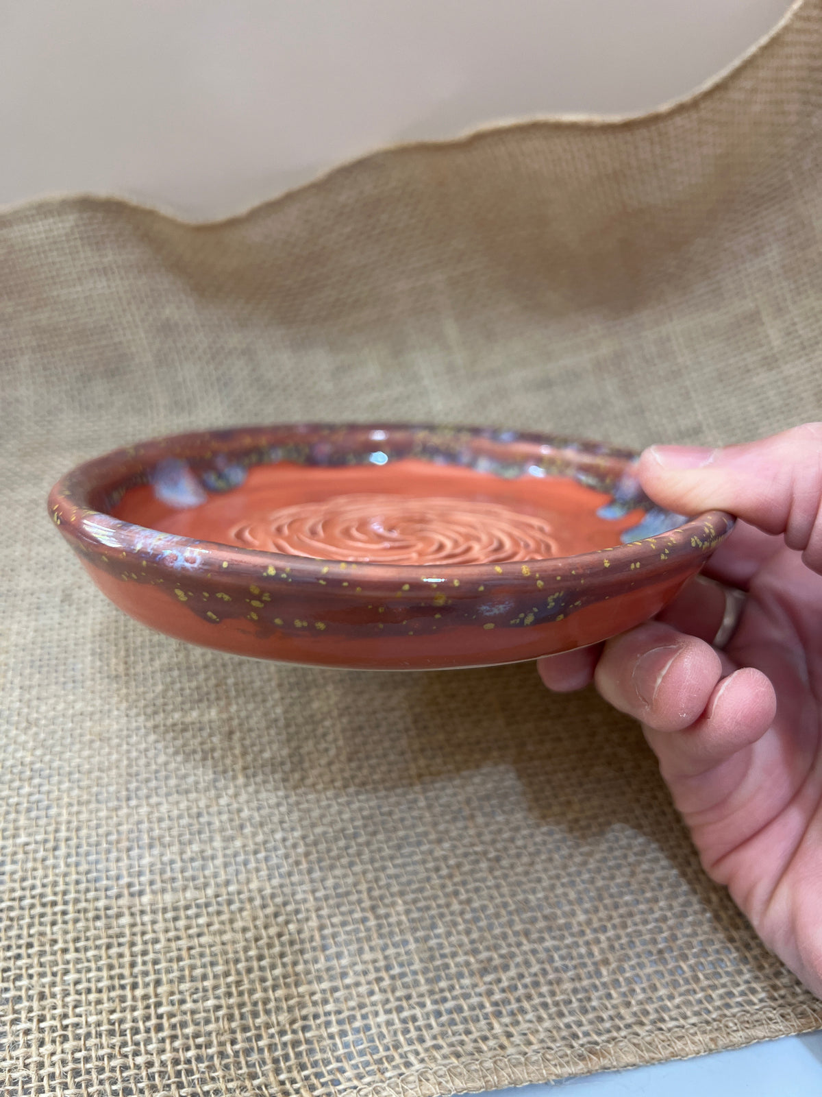 Grater Dish - Coral w/ Blue Hydrengia