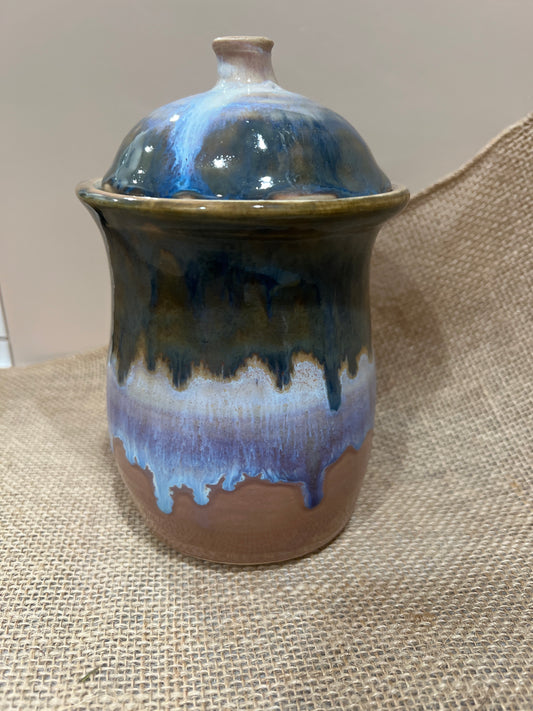 Lidded Jar muted green & blue