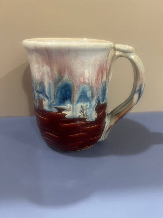 Mug - Firebrick, blues & Cream