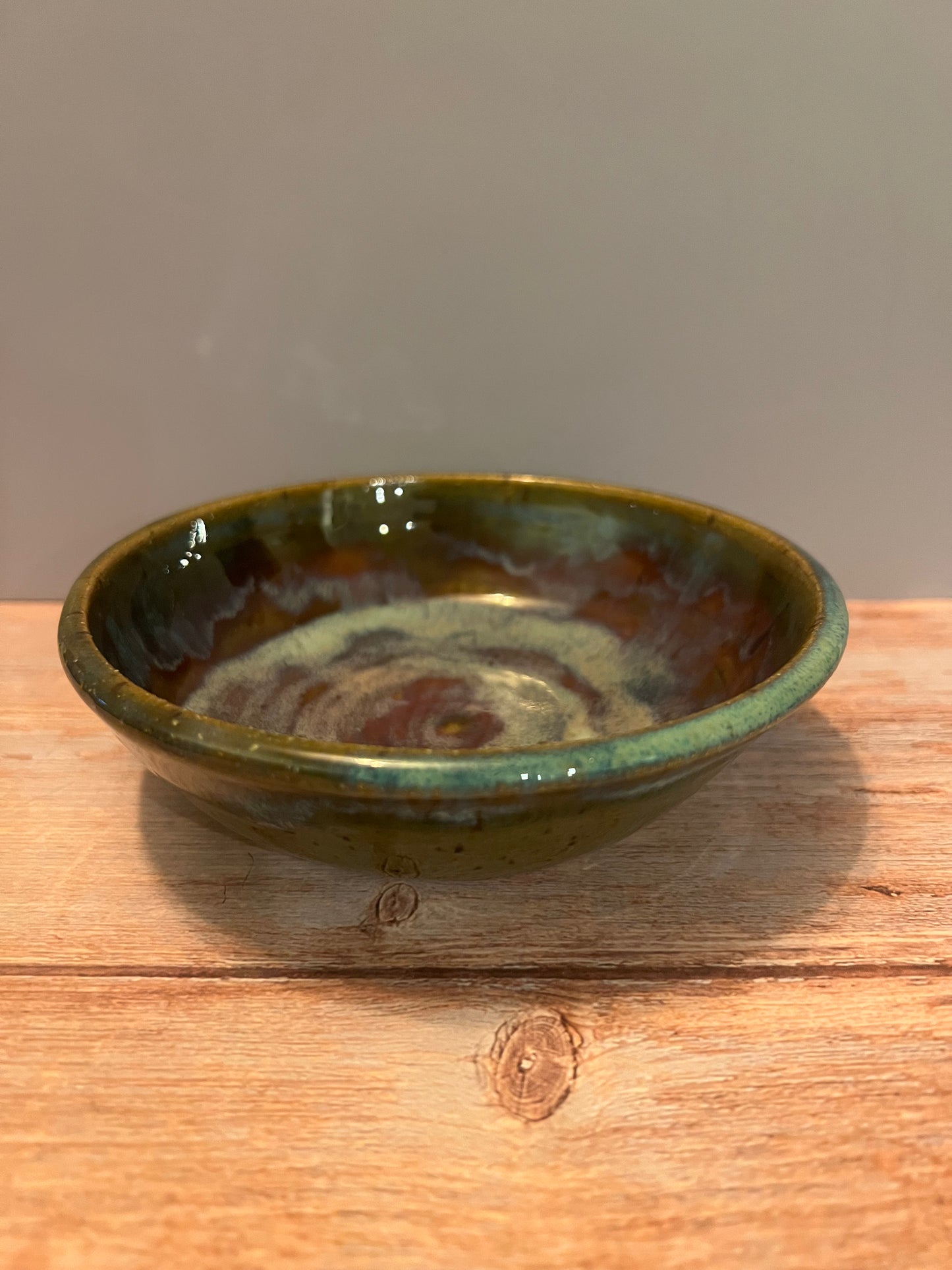Bowl - Small Greens & Deep Firebrick