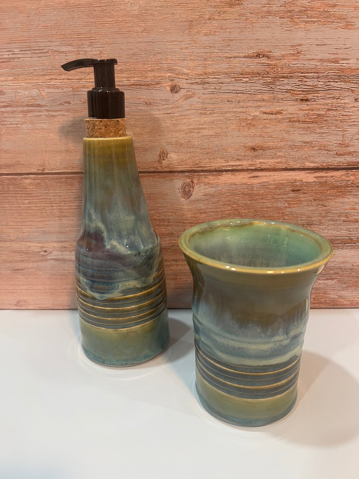 Soap dispenser - Olive & blues w/ hints of purple: