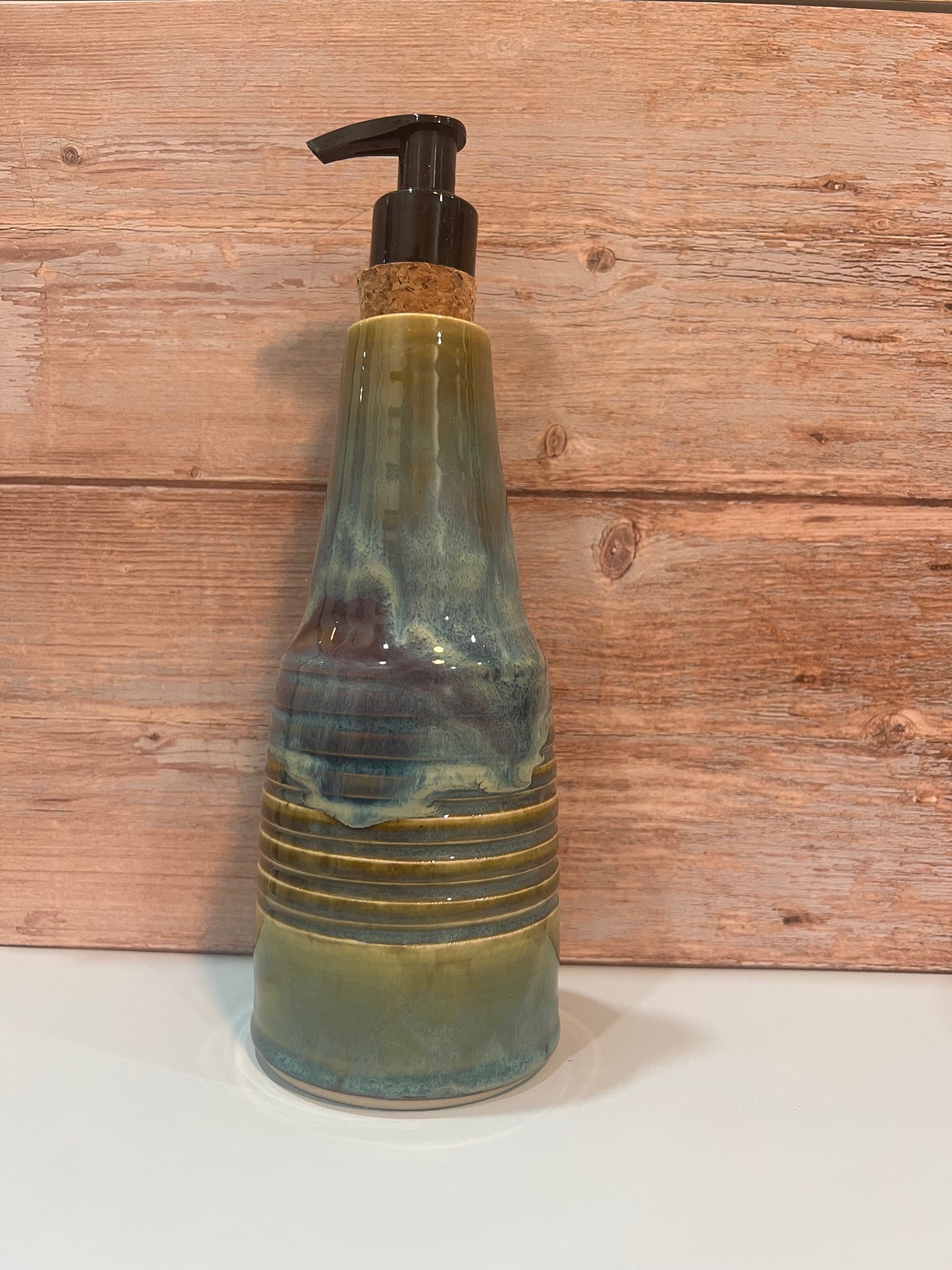 Soap dispenser - Olive & blues w/ hints of purple: