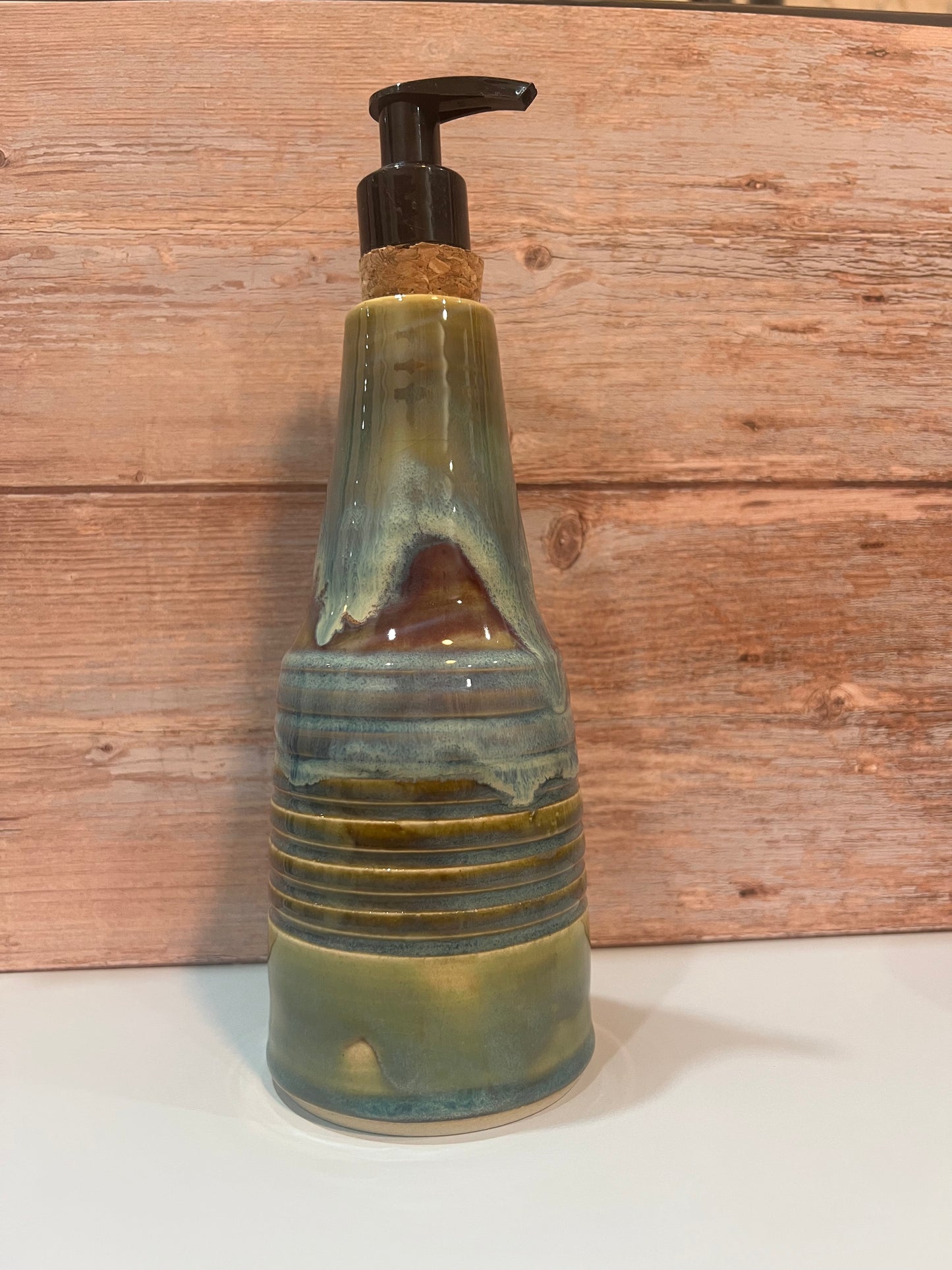 Soap dispenser - Olive & blues w/ hints of purple: