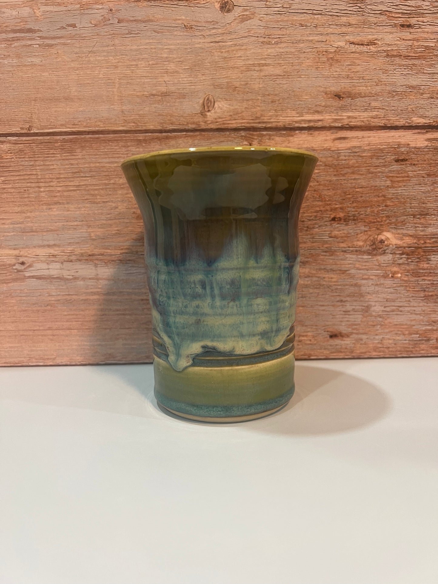 Utility Cup/Vase - Olive & blues w/ hints of purple