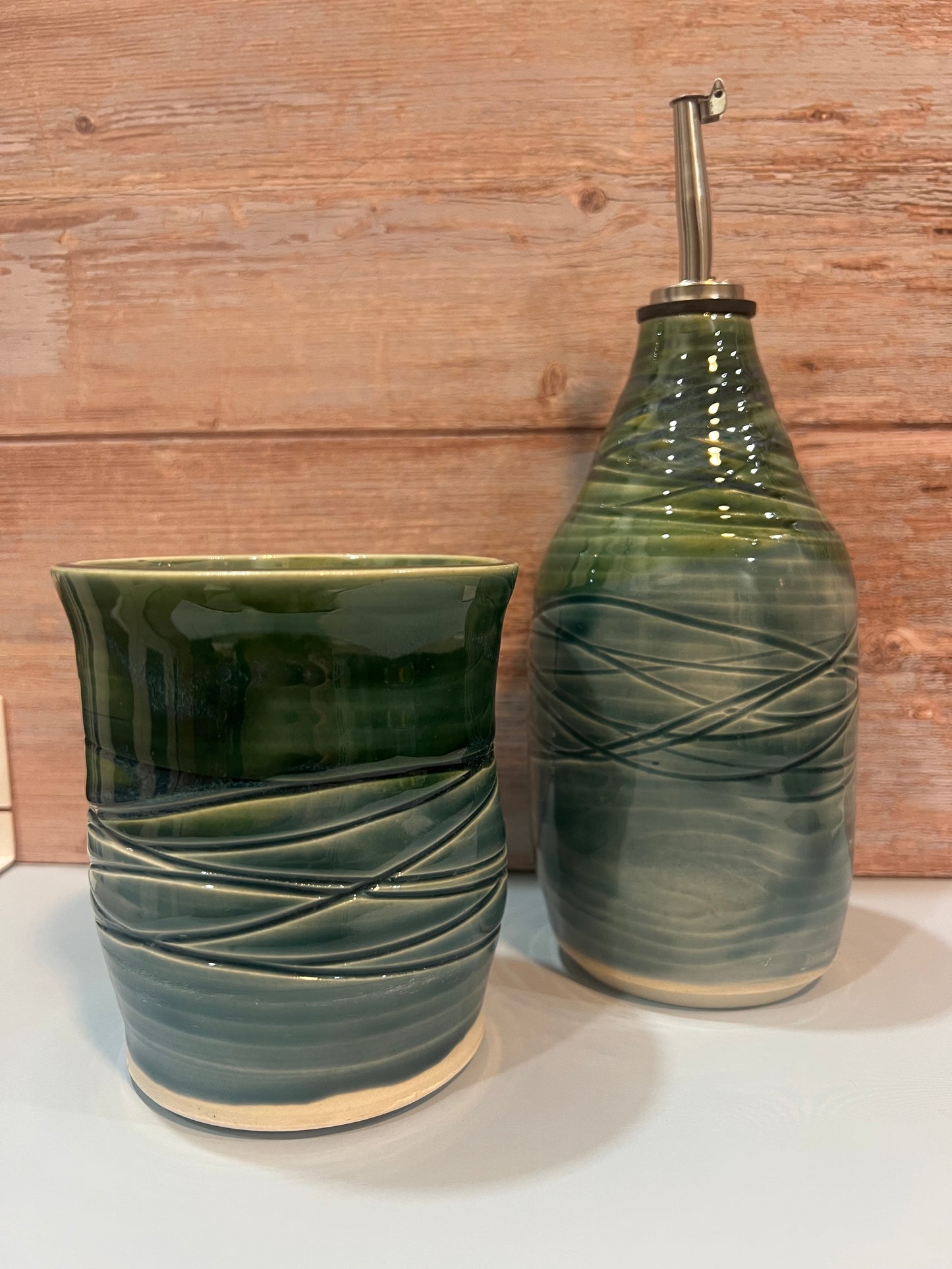 Utility Vase/cup- Green & Fog