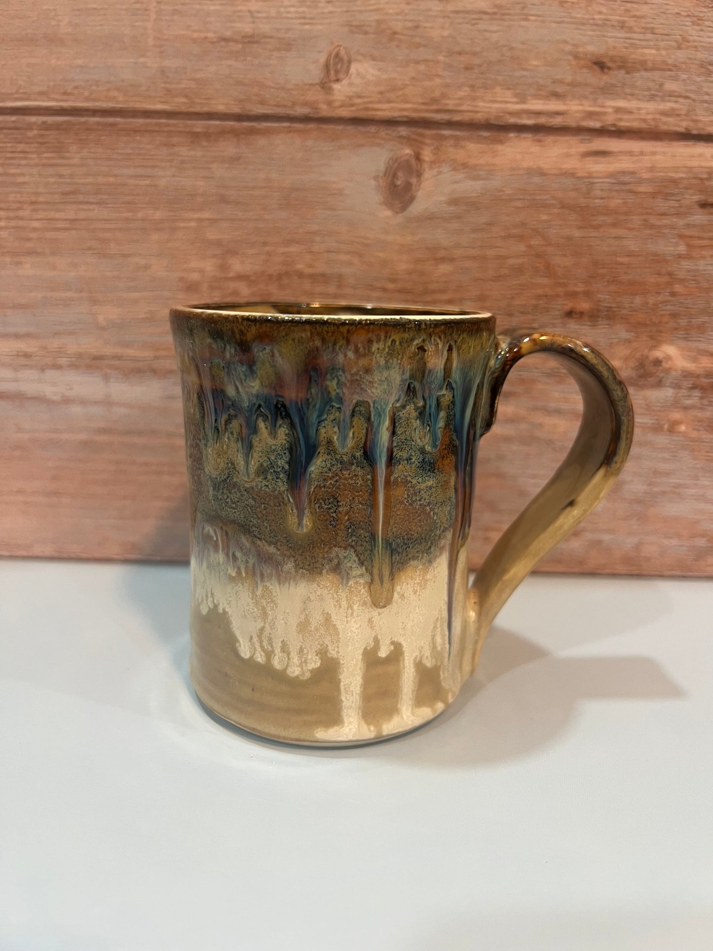 Mug - creams & browns w/ drips of blues & pink - espresso size
