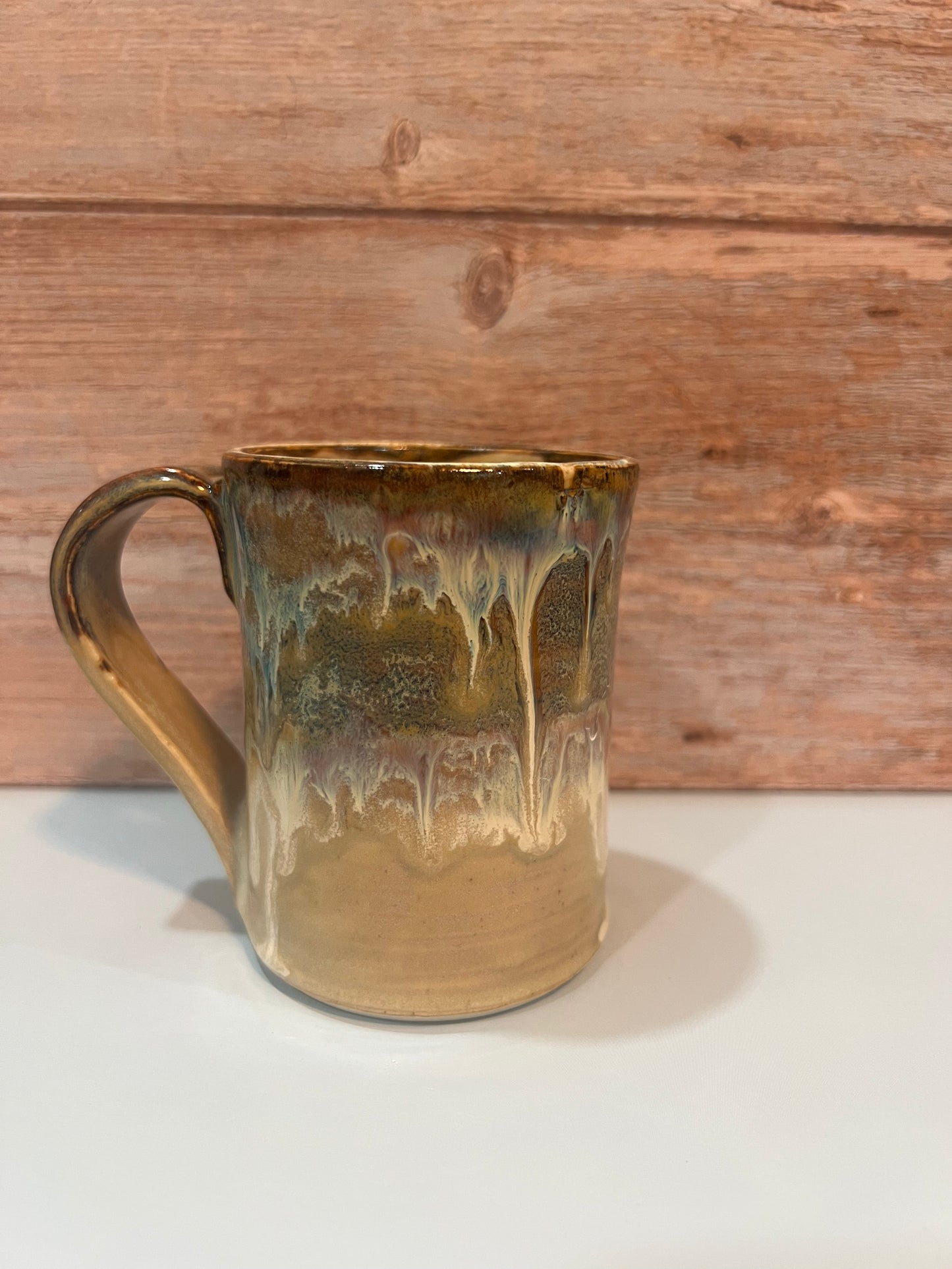 Mug - creams & browns w/ drips of blues & pink - espresso size