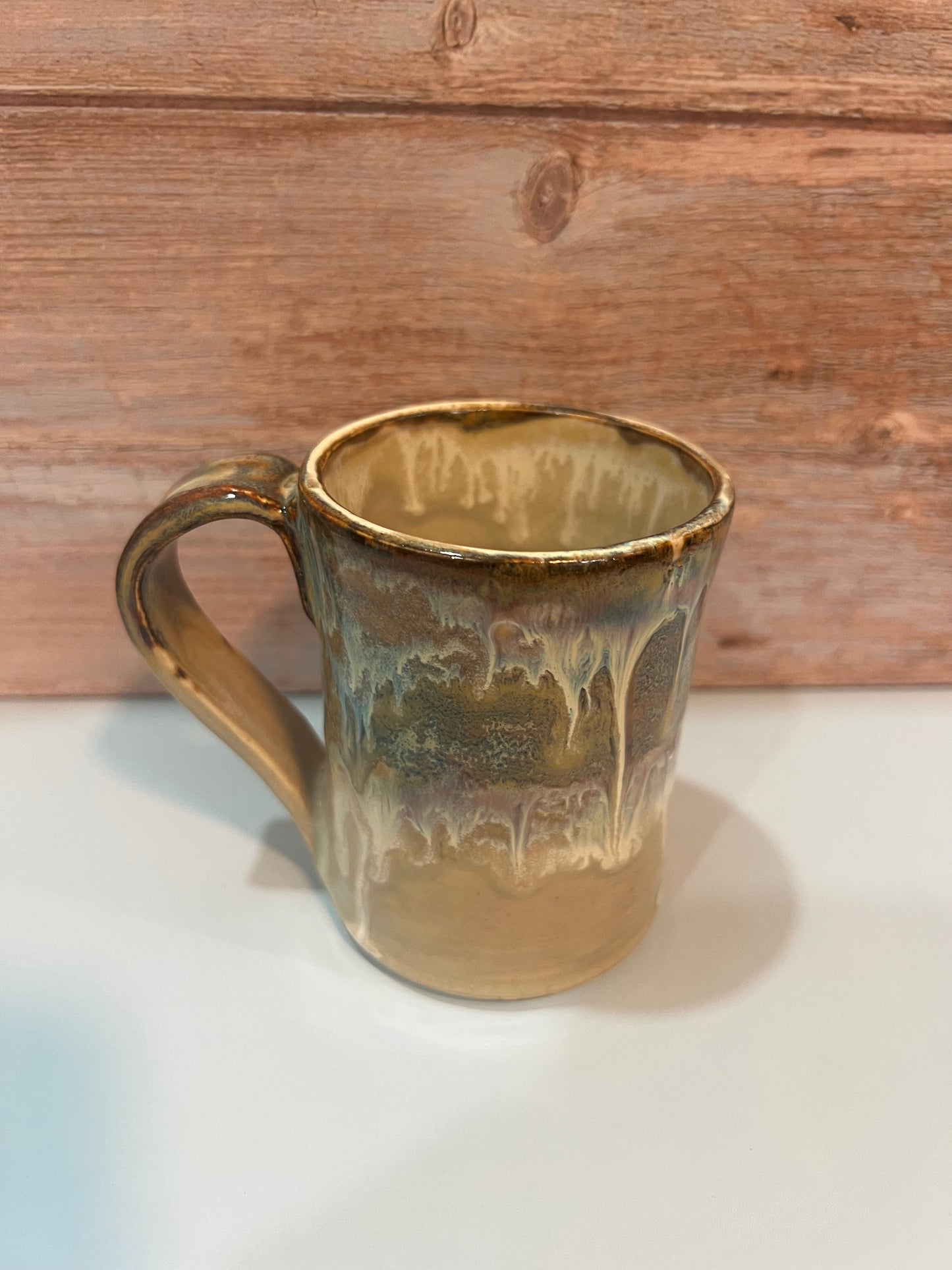 Mug - creams & browns w/ drips of blues & pink - espresso size